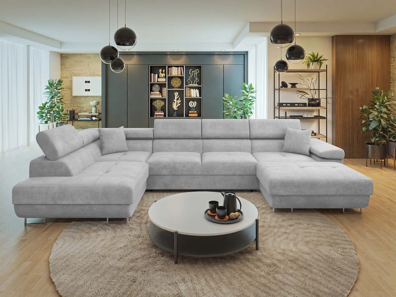 Gabina 5-sits U-formad bäddsoffa med divan och schäslong - grå - Möbler - Soffa - Bäddsoffa