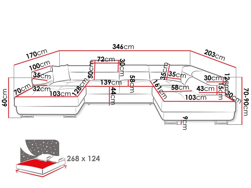 Gabina 5-sits U-formad bäddsoffa med divan och schäslong - Lumo 30 - Möbler - Soffa - Bäddsoffa