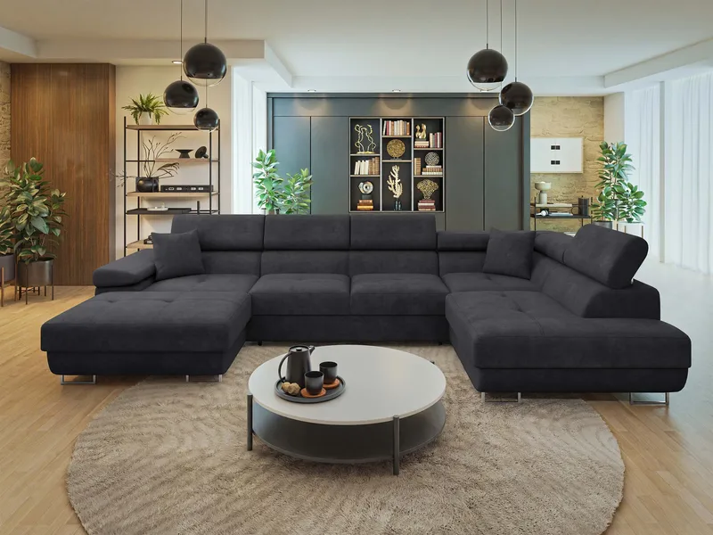 Gabina 5-sits U-formad bäddsoffa med divan och schäslong - svart - Möbler - Soffa - Bäddsoffa