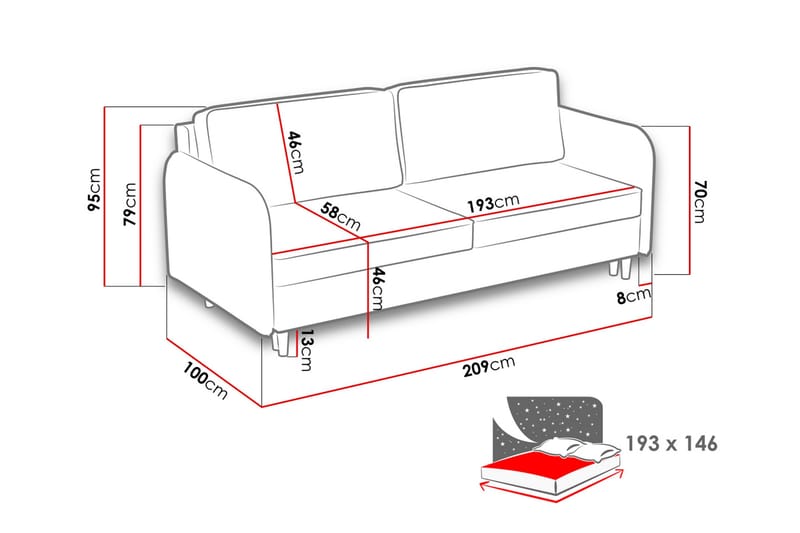 Gaja 2-sits Bäddsoffa Rundade Armstöd i Tyg - Beige - Möbler - Soffa - Bäddsoffa