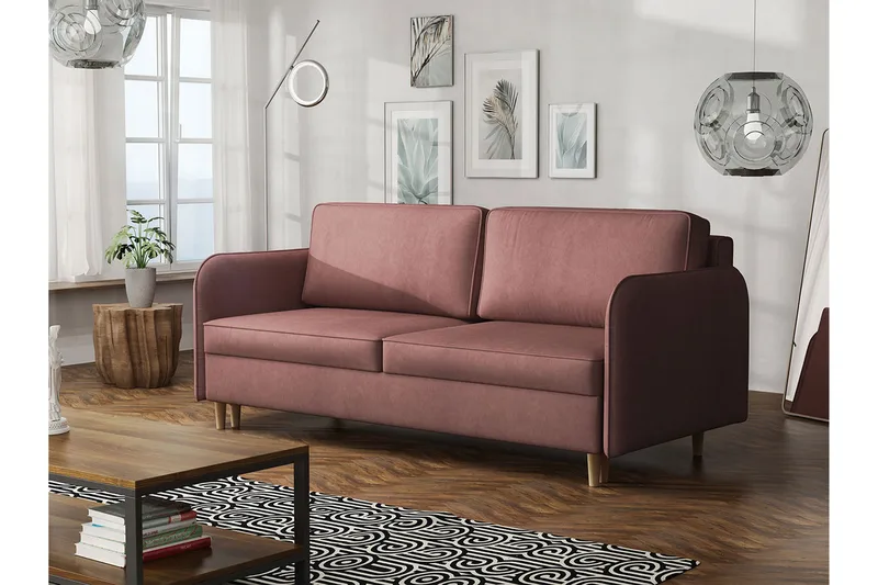 Gaja 2-sits Bäddsoffa Rundade Armstöd i Tyg - Rosa - Möbler - Soffa - Bäddsoffa