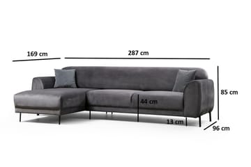 Gajanejos 3-sits Vänster L-formad Bäddsoffa med Divan i Sammet - Antracit - Möbler - Soffa - Bäddsoffa