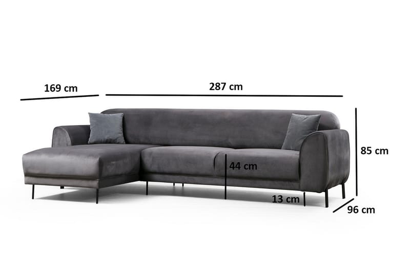 Gajanejos 3-sits Vänster L-formad Bäddsoffa med Divan i Sammet - Antracit - Möbler - Soffa - Bäddsoffa