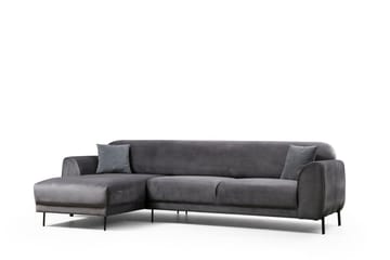 Gajanejos 3-sits Vänster L-formad Bäddsoffa med Divan i Sammet - Antracit - Möbler - Soffa - Bäddsoffa