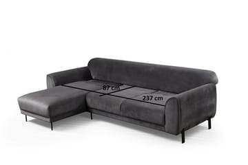 Gajanejos 3-sits Vänster L-formad Bäddsoffa med Divan i Sammet - Antracit - Möbler - Soffa - Bäddsoffa