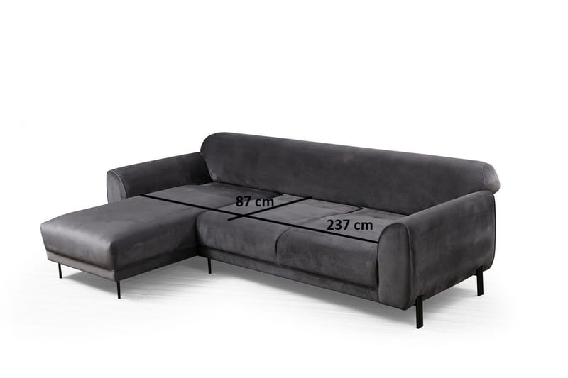Gajanejos 3-sits Vänster L-formad Bäddsoffa med Divan i Sammet - Antracit - Möbler - Soffa - Bäddsoffa