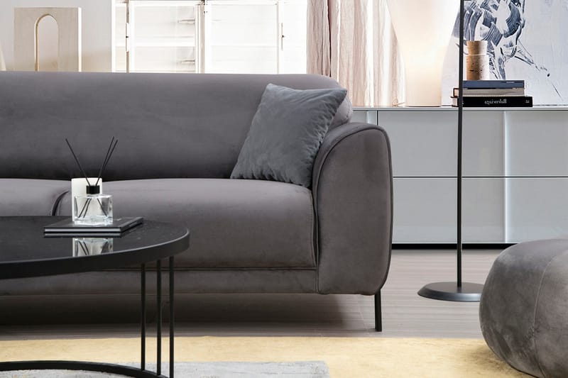 Gajanejos 3-sits Vänster L-formad Bäddsoffa med Divan i Sammet - Antracit - Möbler - Soffa - Bäddsoffa