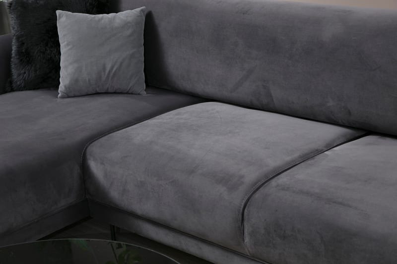 Gajanejos 3-sits Vänster L-formad Bäddsoffa med Divan i Sammet - Antracit - Möbler - Soffa - Bäddsoffa
