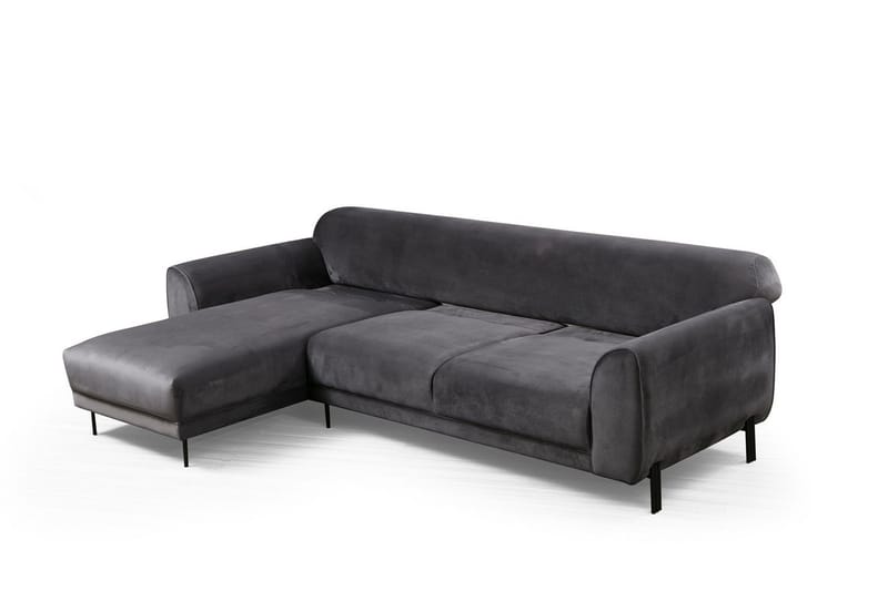 Gajanejos 3-sits Vänster L-formad Bäddsoffa med Divan i Sammet - Antracit - Möbler - Soffa - Bäddsoffa