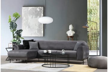 Gajanejos 3-sits Vänster L-formad Bäddsoffa med Divan i Sammet - Antracit - Möbler - Soffa - Bäddsoffa