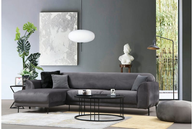 Gajanejos 3-sits Vänster L-formad Bäddsoffa med Divan i Sammet - Antracit - Möbler - Soffa - Bäddsoffa