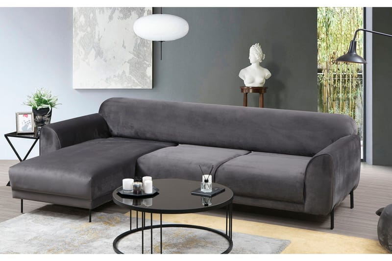 Gajanejos 3-sits Vänster L-formad Bäddsoffa med Divan i Sammet - Antracit - Möbler - Soffa - Bäddsoffa
