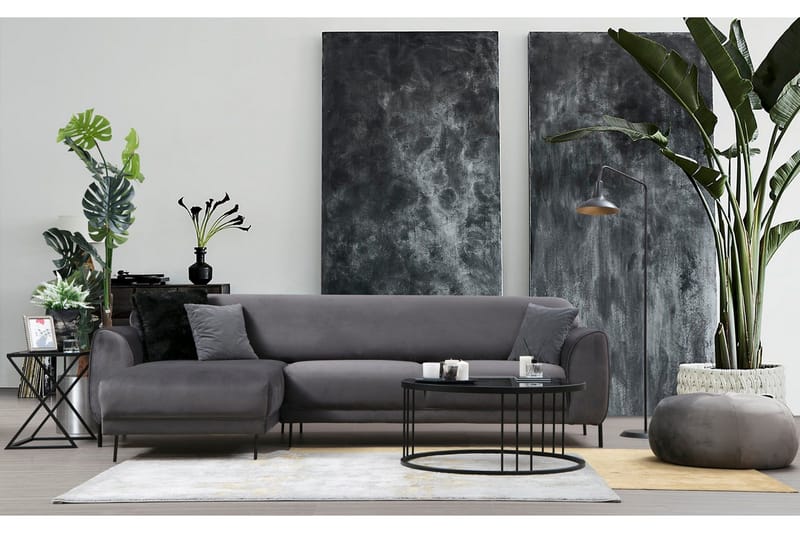 Gajanejos 3-sits Vänster L-formad Bäddsoffa med Divan i Sammet - Antracit - Möbler - Soffa - Bäddsoffa