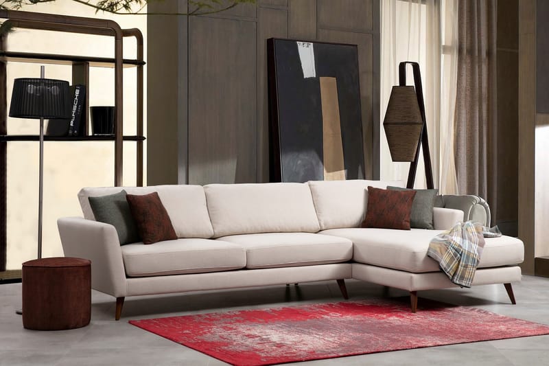 Gajanejos 5-sits Högervänd L-formad Bäddsoffa 93x273 cm i Tyg - Gräddvit - Möbler - Soffa - B äddsoffa - Bäddsoffa divan