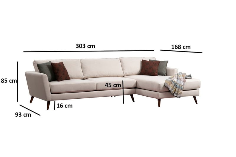 Gajanejos 5-sits Högervänd L-formad Bäddsoffa 93x273 cm i Tyg - Gräddvit - Möbler - Soffa - Bäddsoffa - Bäddsoffa divan