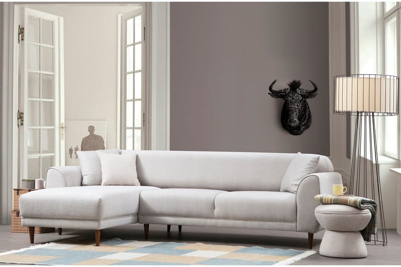 Gajanejos 5-sits Vänstervänd L-formad Bäddsoffa 87x237 cm i Tyg - Ljusgrå - Möbler - Soffa - Bäddsoffa
