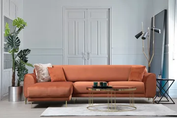 Gajanejos Vänstervänd Divanbäddsoffa 87x237 cm i Sammet - Terracotta - Möbler - Soffa - Bäddsoffa