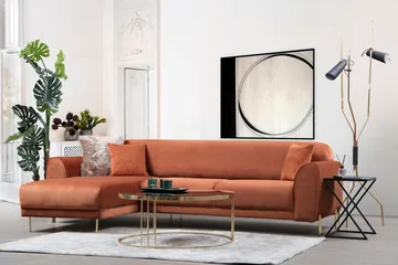Gajanejos Vänstervänd Divanbäddsoffa 87x237 cm i Sammet - Terracotta - Möbler - Soffa - Bäddsoffa