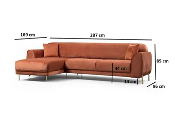 Gajanejos Vänstervänd Divanbäddsoffa 87x237 cm i Sammet - Terracotta - Möbler - Soffa - Bäddsoffa