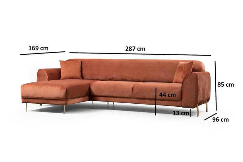 Gajanejos Vänstervänd Divanbäddsoffa 87x237 cm i Sammet - Terracotta - Möbler - Soffa - Bäddsoffa
