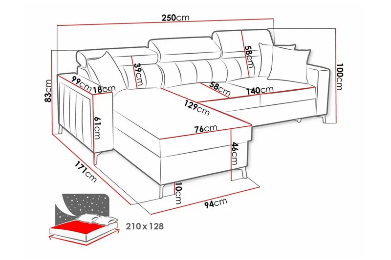 Galbally 3-sits Hörnbäddsoffa Dark blue - Möbler - Soffa - Bäddsoffa