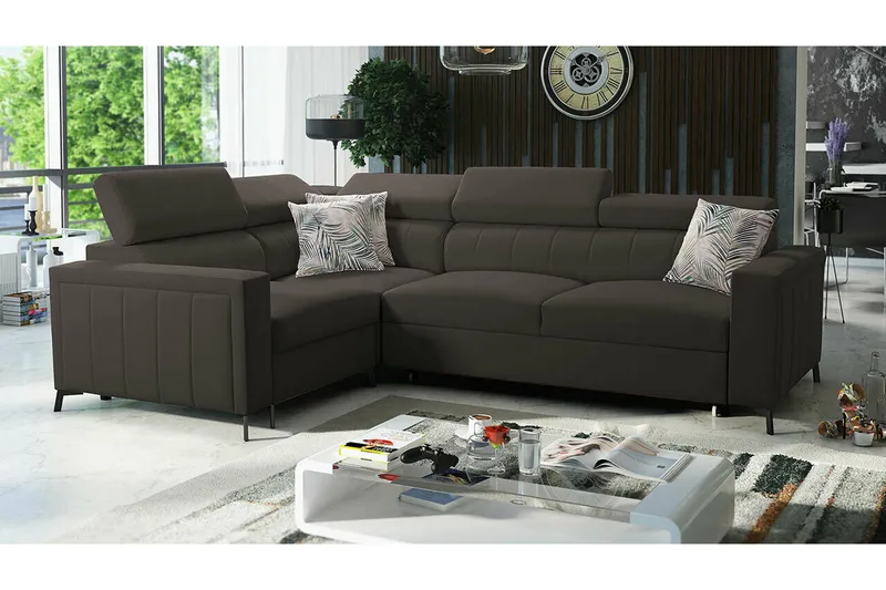 Galbally 3-sits Hörnbäddsoffa Dark brown - Möbler - Soffa - Bäddsoffa