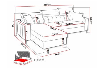 Galbally 3-sits Hörnbäddsoffa Höger 250x171 cm med Förvaring i Sammet - Rosa - Möbler - Soffa - Bäddsoffa
