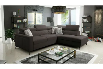 Galbally 3-sits Hörnbäddsoffa Höger 265x224 cm med Förvaring i Sammet - Mörkbrun - Möbler - Soffa - Bäddsoffa