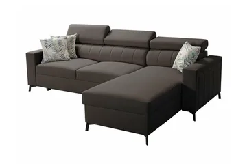 Galbally 3-sits Hörnbäddsoffa Höger 267x183 cm med Förvaring i Sammet - Mörkbrun - Möbler - Soffa - Bäddsoffa