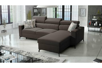 Galbally 3-sits Hörnbäddsoffa Höger 267x183 cm med Förvaring i Sammet - Mörkbrun - Möbler - Soffa - Bäddsoffa