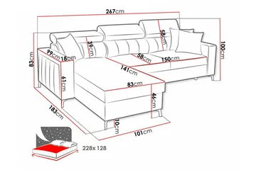 Galbally 3-sits Hörnbäddsoffa Höger 267x183 cm med Förvaring i Sammet - Mörkbrun - Möbler - Soffa - Bäddsoffa