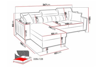 Galbally 3-sits Hörnbäddsoffa Höger 267x183 cm med Förvaring i Sammet - Rosa - Möbler - Soffa - Bäddsoffa