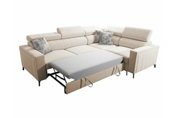 Galbally 3-sits Hörnbäddsoffa Höger 275x198 cm med Förvaring i Sammet - Beige - Möbler - Soffa - Bäddsoffa