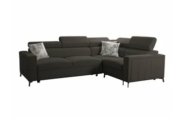 Galbally 3-sits Hörnbäddsoffa Höger 275x198 cm med Förvaring i Sammet - Mörkbrun - Möbler - Soffa - Bäddsoffa