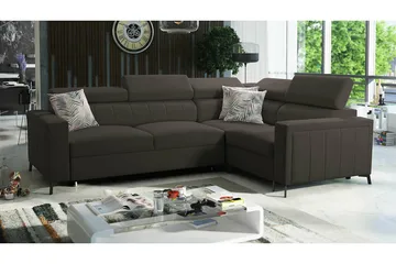 Galbally 3-sits Hörnbäddsoffa Höger 275x198 cm med Förvaring i Sammet - Mörkbrun - Möbler - Soffa - Bäddsoffa