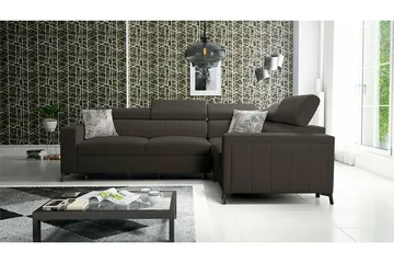 Galbally 3-sits Hörnbäddsoffa Höger 275x198 cm med Förvaring i Sammet - Mörkbrun - Möbler - Soffa - Bäddsoffa