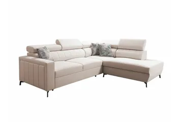 Galbally 3-sits Hörnbäddsoffa Höger 275x224 cm med Förvaring i Sammet - Beige - Möbler - Soffa - Bäddsoffa