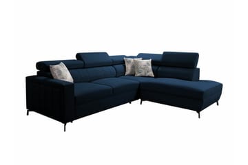 Galbally 3-sits Hörnbäddsoffa Höger 275x224 cm med Förvaring i Sammet - Mörkblå - Möbler - Soffa - Bäddsoffa