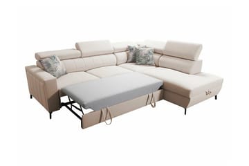 Galbally 3-sits Hörnbäddsoffa Höger 275x224 cm med Förvaring i Sammet - Mörkbrun - Möbler - Soffa - Bäddsoffa