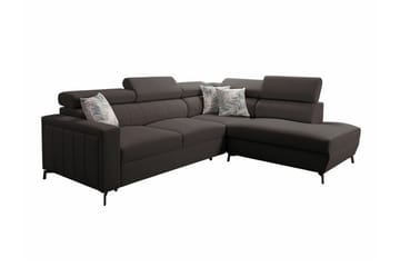 Galbally 3-sits Hörnbäddsoffa Höger 275x224 cm med Förvaring i Sammet - Mörkbrun - Möbler - Soffa - Bäddsoffa
