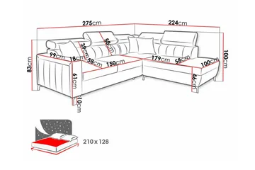 Galbally 3-sits Hörnbäddsoffa Höger 275x224 cm med Förvaring i Sammet - Rosa - Möbler - Soffa - Bäddsoffa