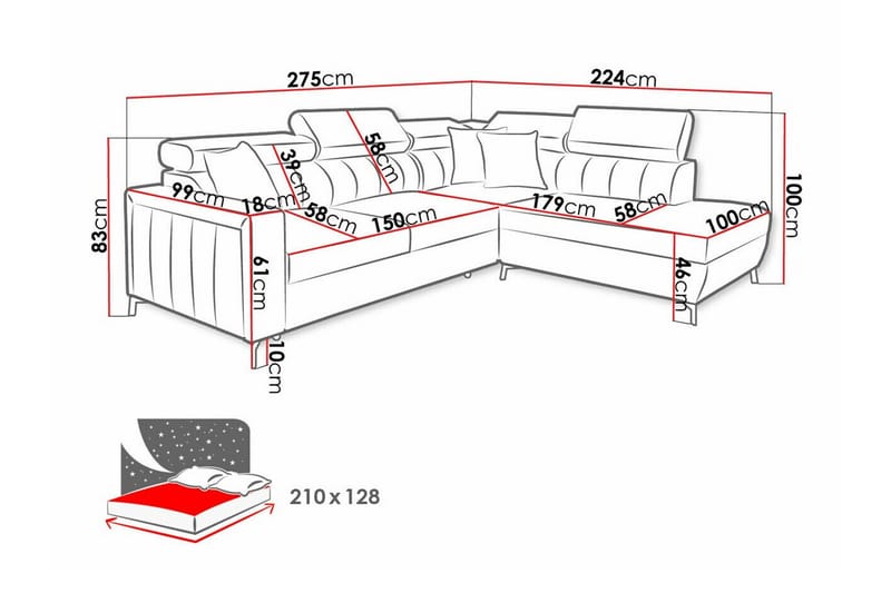 Galbally 3-sits Hörnbäddsoffa NO_BRAND beige - Möbler - Soffa - Bäddsoffa