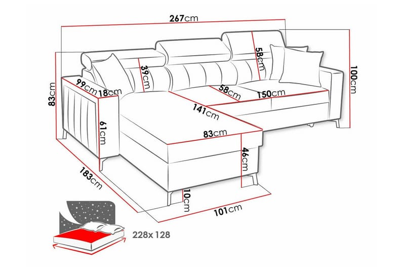 Galbally 3-sits Hörnbäddsoffa NO_BRAND beige - Möbler - Soffa - Bäddsoffa