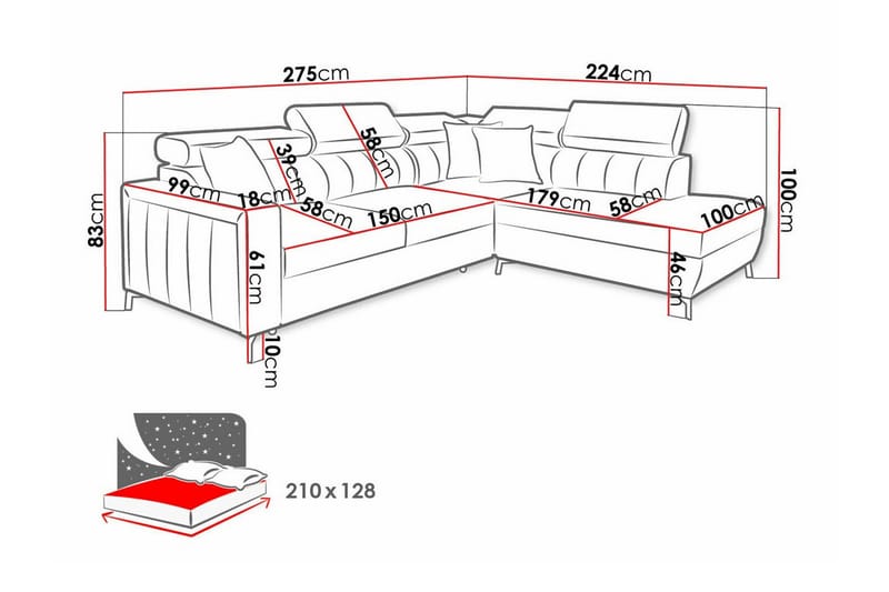 Galbally 3-sits Hörnbäddsoffa NO_BRAND beige - Möbler - Soffa - Bäddsoffa