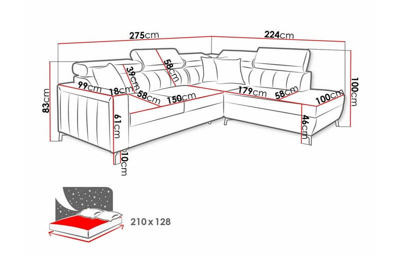 Galbally 3-sits Hörnbäddsoffa NO_BRAND Dark blue - Möbler - Soffa - Bäddsoffa
