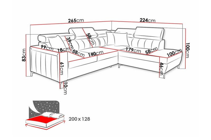 Galbally 3-sits Hörnbäddsoffa NO_BRAND Dark blue - Möbler - Soffa - Bäddsoffa