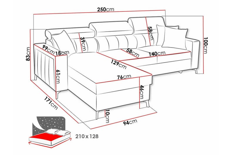 Galbally 3-sits Hörnbäddsoffa NO_BRAND Dark brown - Möbler - Soffa - Bäddsoffa