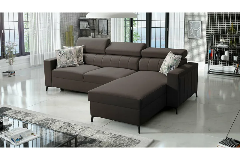 Galbally 3-sits Hörnbäddsoffa NO_BRAND Dark brown - Möbler - Soffa - Bäddsoffa