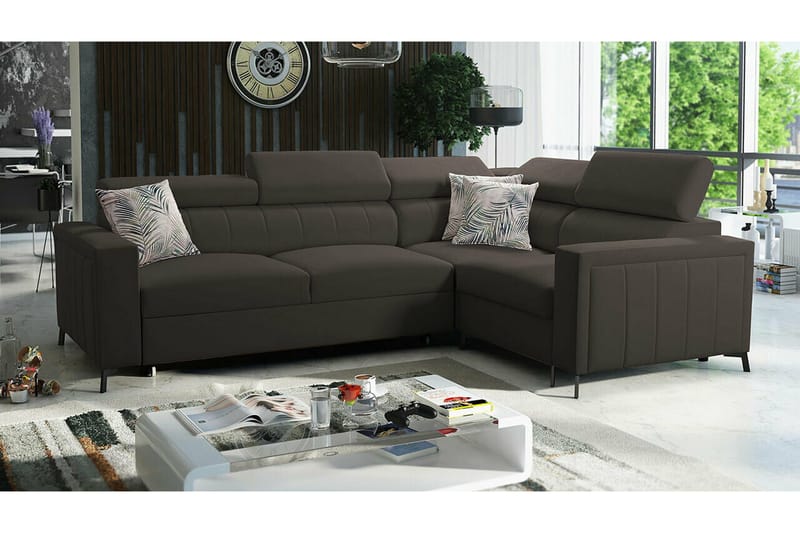 Galbally 3-sits Hörnbäddsoffa NO_BRAND Dark brown - Möbler - Soffa - Bäddsoffa