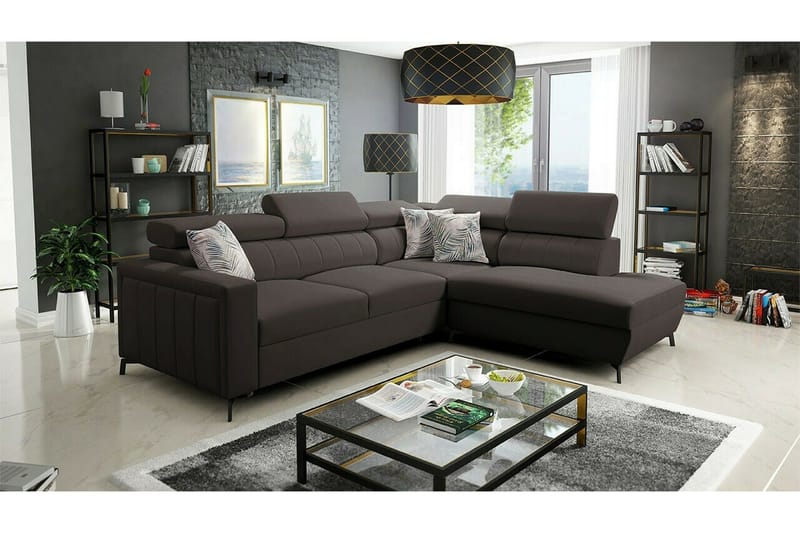 Galbally 3-sits Hörnbäddsoffa NO_BRAND Dark brown - Möbler - Soffa - Bäddsoffa